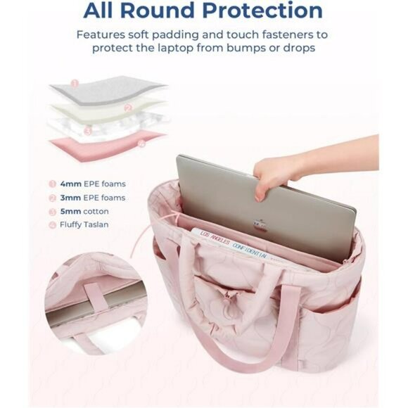 BAGSMART Puffer Tote Bag Quilted Travel Shoulder Bag Large Zipper Handbag - Picture 3 of 7